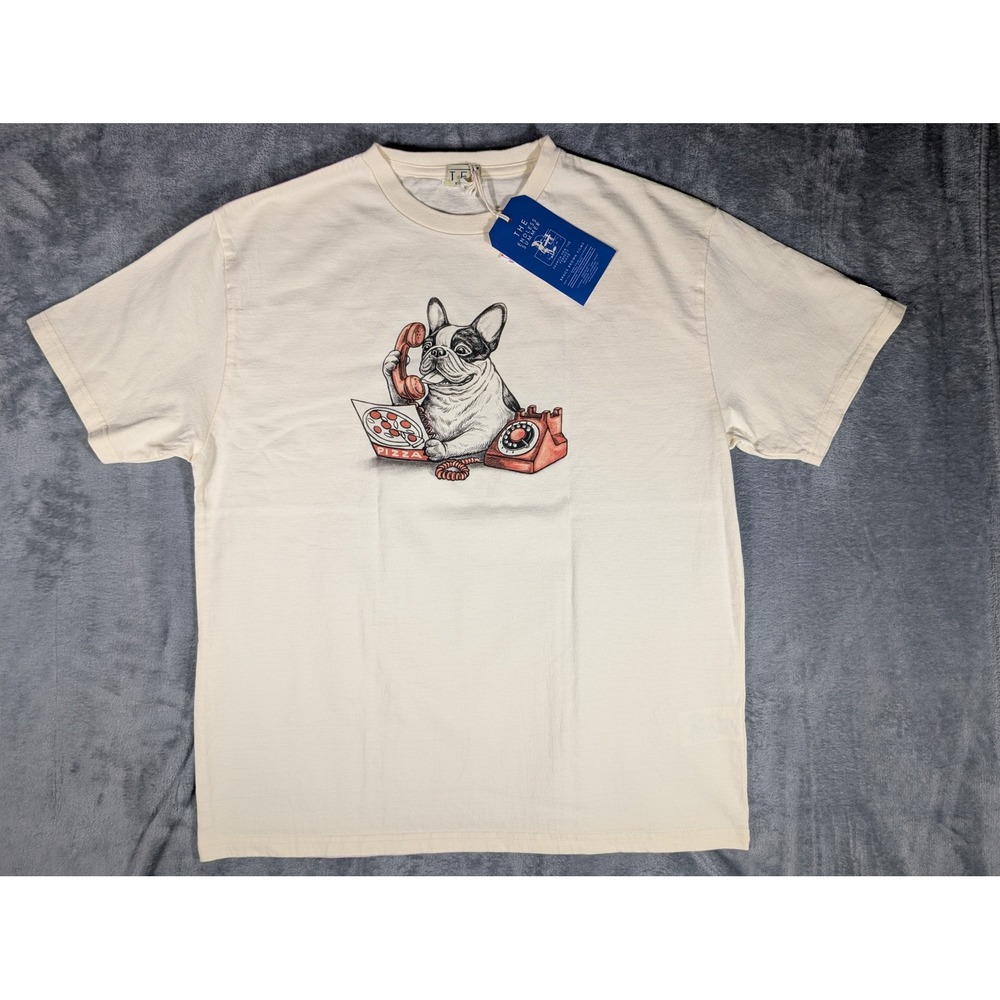 TES The Endless Summer French Bulldog Pizza Graphic T-Shirt Mens XL Ivory NWT
